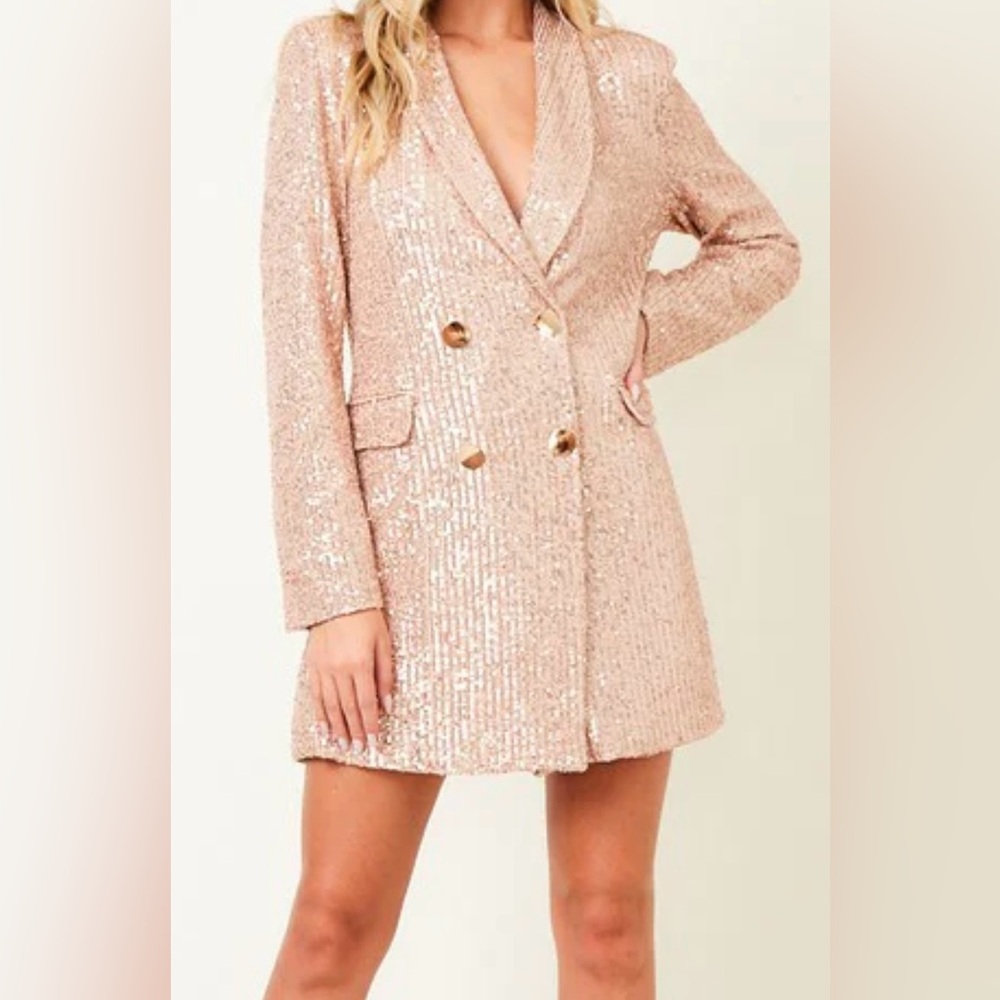 Judith March • Holiday Sparkle Blazer Dress in Rose Gold Sequin • Small